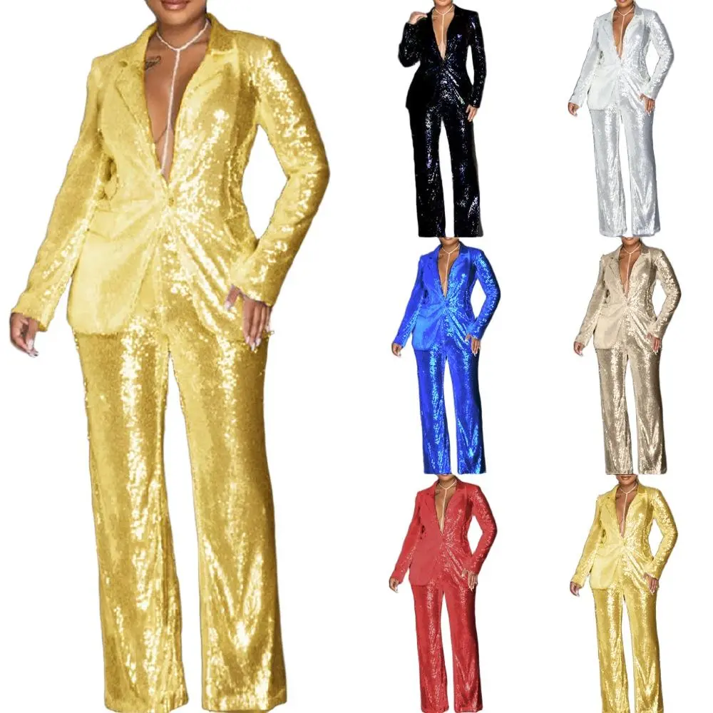 Women’s Sequin Wide Leg Jumpsuit, Sleeveless V Neck Elegant One Piece Pants Outfit, Sparkly Party Romper for Wedding Guest, Dinner, Cocktail Event, Night Out and Formal Occasions S-3XL