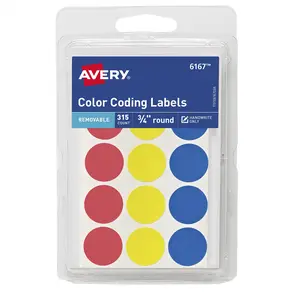 Avery Color-Coding Removable Labels, 3/4" Round Stickers, Assorted Colors, Non-Printable, 315 Dot Stickers Total (6167)
