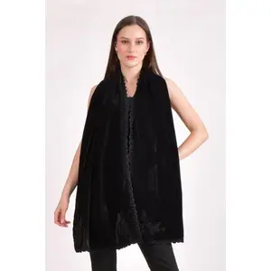 Black Velvet Hand Embroidered Beaded Scarf
