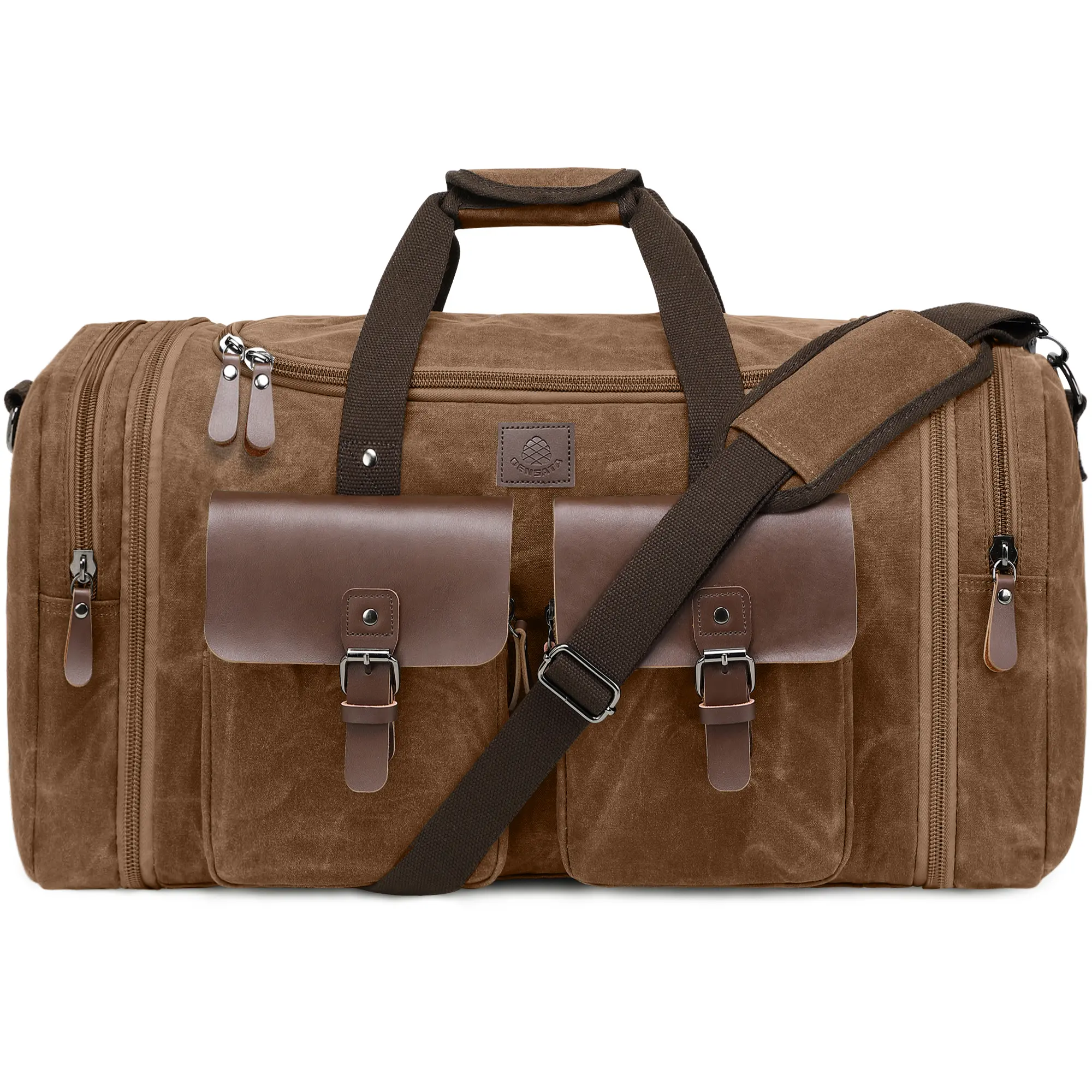 Densata Waxed Canvas Travel Duffel Bag for Men, 50L Vintage Weekender, Multifunctional Overnight Luggage with Laptop Compartment, Waterproof & Expandable, Laptop Bags, Adjustable For Travel, Laptop Sleeve, Convertible Adapts