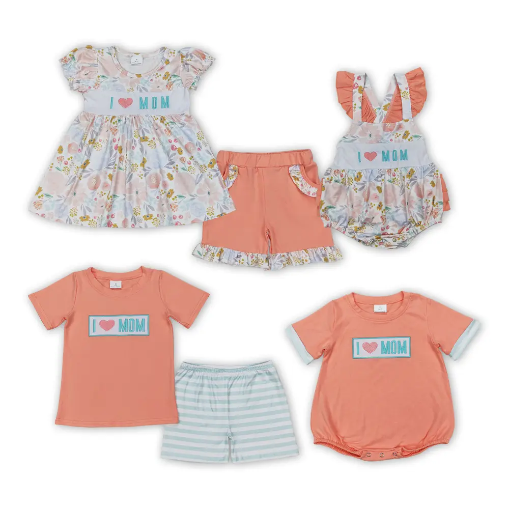 Toddler Girls' 2-Piece Outfit Set, Cute 'I LOVE MOM' Graphic Print T-Shirt and Shorts, 100% Cotton Breathable Summer Clothes, Graphic Print Set