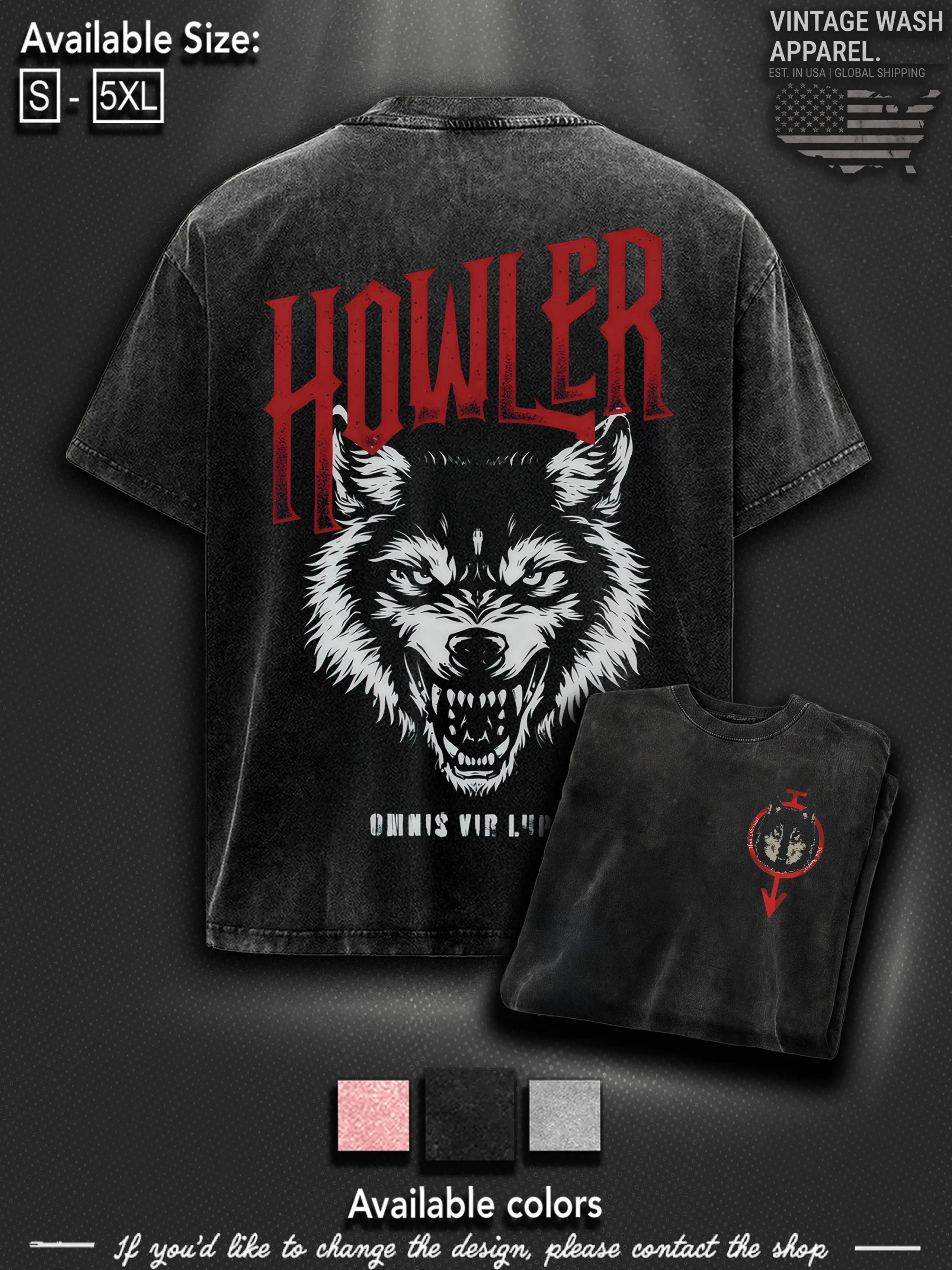 Vintage Howler Heavy Metal Shirt, Howler Shirt, Red Rising Merch Oversize Acid Washed T-Shirt Omnis Vir Lupus, Hail Libertas Hail Reaper Clothes