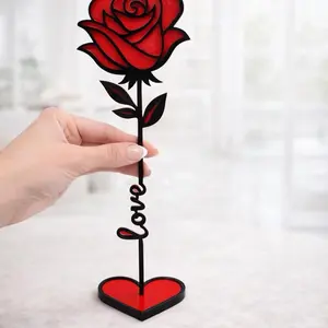Personalized Rose that Lasts Forever - Red Heart Stand with Love Script for Valentine's Day Gift