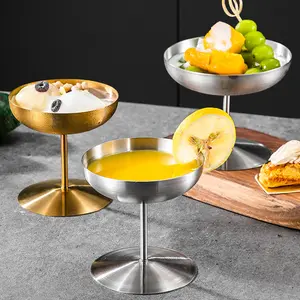 2pcs Stainless Steel High Foot Snack Cups, Anti-Shatter Dessert Bowls for Ice Cream, Yogurt, Pudding, Fruit Salad, Party Use