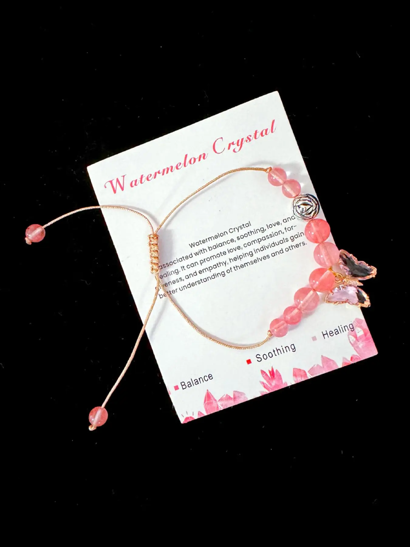 Watermelon Crystal & Butterfly Design Bracelet, Adjustable Braided Bracelet for Women & Girls, Fashion Jewelry for Party, Daily Decor, Trendy All-match & Exquisite Jewelry for Birthday Gift
