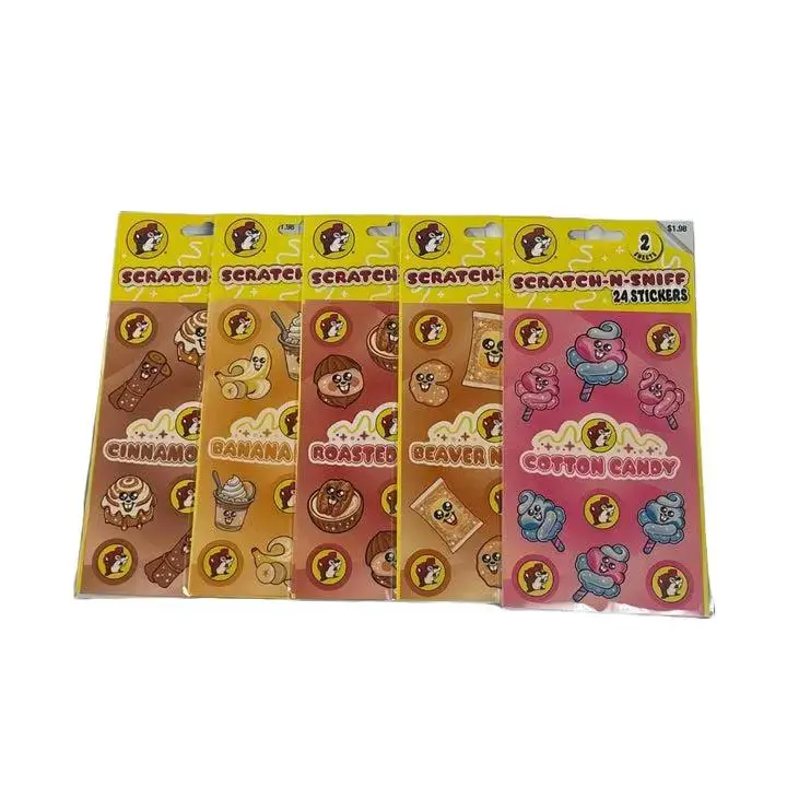Buc-ee's Scratch-N-Sniff Sweet Cinnamon Roll Scented Collectible Stickers - 24 Snack-Themed Characters, Includes Banana Pudding, Roasted Pecans, Beaver Nuggets, Ideal for Party Favors