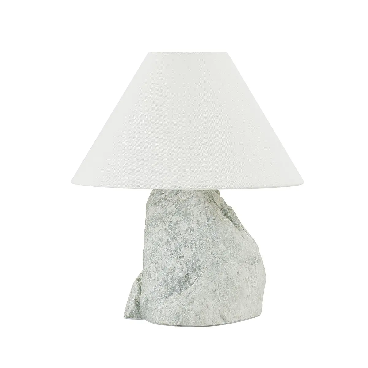 Natural Boulder-Shaped Carver Table Lamp with Off-White Linen Shade