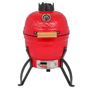 13-inch Thick Classic Traditional Portable Ceramic Kamado Charcoal Barbecue Grill for Camping & Hiking Outdoor Use (Orange) bbq