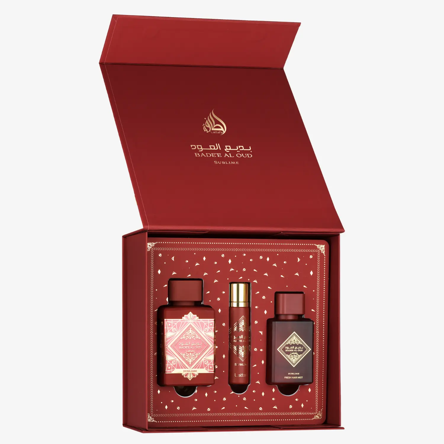 Lattafa Bade'e Al Oud Sublime Fragrance Gift Set - EDP 100ml + Travel Spray 12ml + Hair Mist 50ml