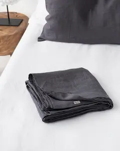 Charcoal Gray Linen Flat Sheet, 100% Flax Linen Flat Sheet Only, Breathable and Cooling Top Sheet, Luxury Flat Bed Sheet