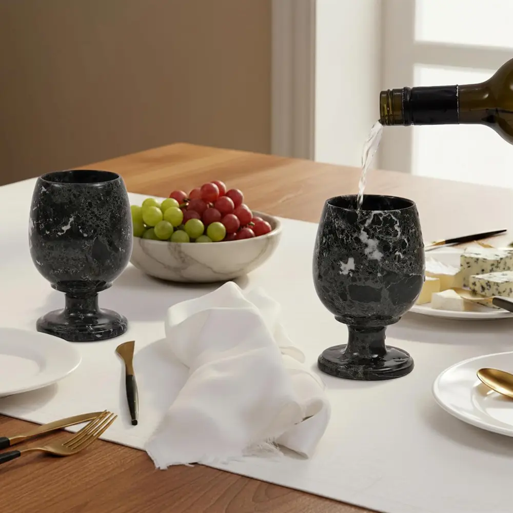 Elborse Marble Wine Glasses Set of 2 Handmade 5" inch Drinking Glasses For Dining Table Decor, Ideal Stem Drinking Glassware For Red and White wine