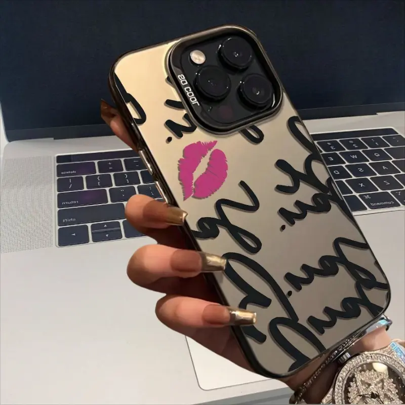 One Large Square Red Lips Letter Pattern Phone Case, Suitable for Apple iPhone17 16 15 14 13 12 11 XS XR X 8 7 Mini Plus Pro Max Series Cases, Halloween Gift, Easter Gift, Girlfriend, Boyfriend, Friends or Yourself
