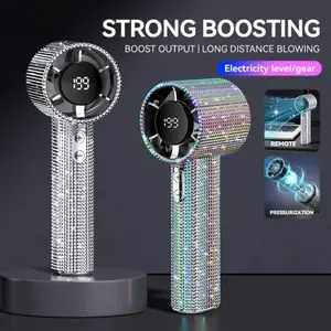 Sparkling Diamond Turbo Fan - Portable Rechargeable Handheld Bling Fan with LED Display, 3 Gear Strong Wind & Extended Battery - Stylish Cooling Gift for Women, Travel, Concerts & Office