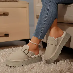 Cozy Suede Platform Clogs for Women Fleece Lined Slip-On Indoor Outdoor Shoes Springfresh Fluffy Footwear