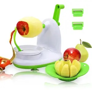 Peeler and Corer for Pear Citrus Manual Rotating Gadget Includes 2 Heads and 1 Splitter (whitish green)