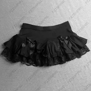 Fashion Subculture Unique Y2K Dress Bowknot Harajuku Gothic Lace Mini Skirt Streetwear Punk Spicy Girls Low Rise Skirts Hip Hop