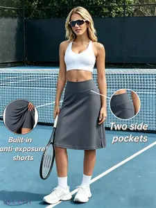 RECUITI Women's Sporty Skort with Drawstring, High Waist Tennis Skirt, 3 Pockets, Elastic Waist, Summer Travel Golf Skort, All Seasons, Tennis Skorts, Athletic Skorts