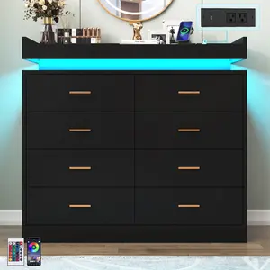 Modern Drawer Dresser with LED Lighting and Charging Station, Stylish Chest of Drawers for Bedroom, Living Room, Entryway, and Hallway