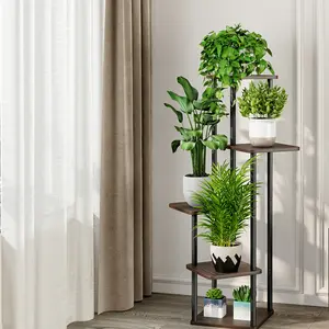 Plant Stand 5 Tier Indoor Metal Flower Shelf for Multiple Plants Corner Tall Flower Holders for Patio Garden Living Room Balcony Bedroom, Black