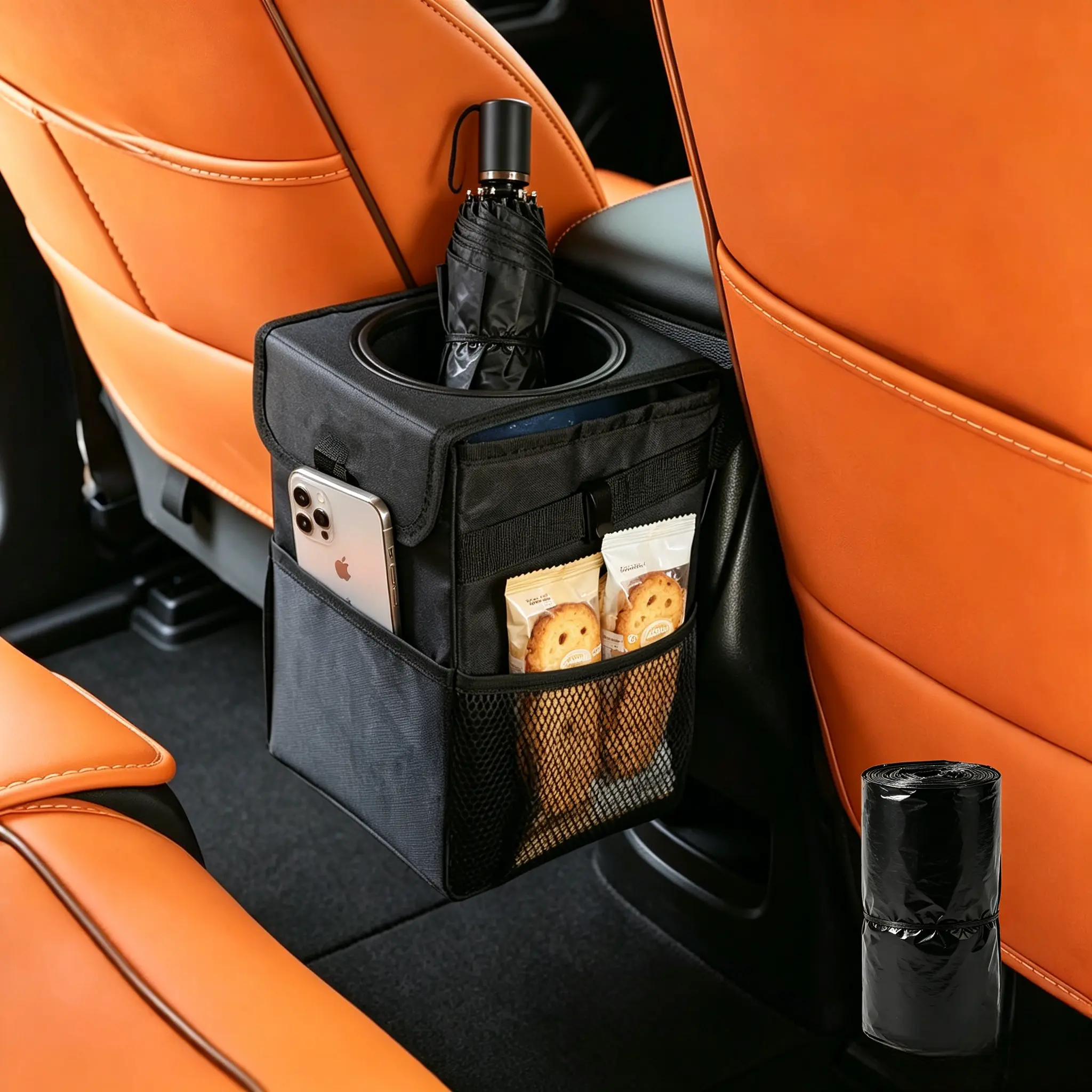Car Trash Can with Lid - Leakproof Trash Bin Car Garbage Can, Collapsible Automotive Truck Organizer and Storage Bag Car Accessories for Women Men Road Trip Essentials Car Trashcan Car Organization Supplies