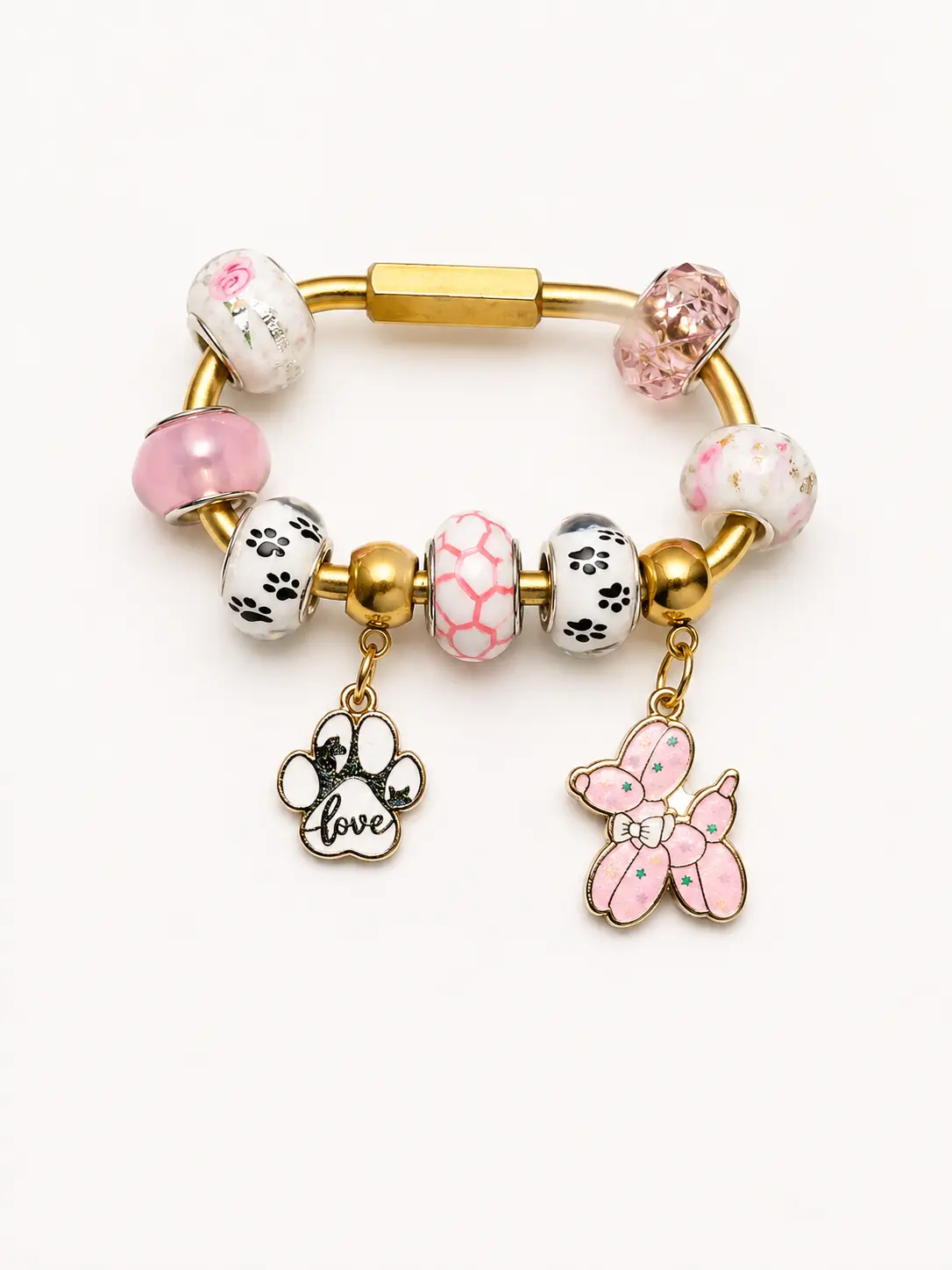 Pink Balloon Dog Brass Carabiner Bag Charm – Beaded Dog Lover Purse Charm & Keychain