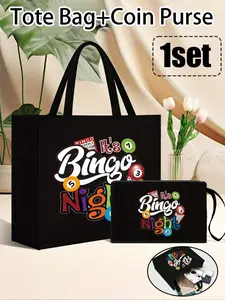 Bingo Women's Tote Bag, Fashionable Tote Bag And Wallet Set, Large Capacity Ladies' Bag, Fabric Structure, Lined, Casual Single Shoulder, Printed With Letter, Billiards, Numerical, Sports Lottery Patterns, Fashionable Unique Bags