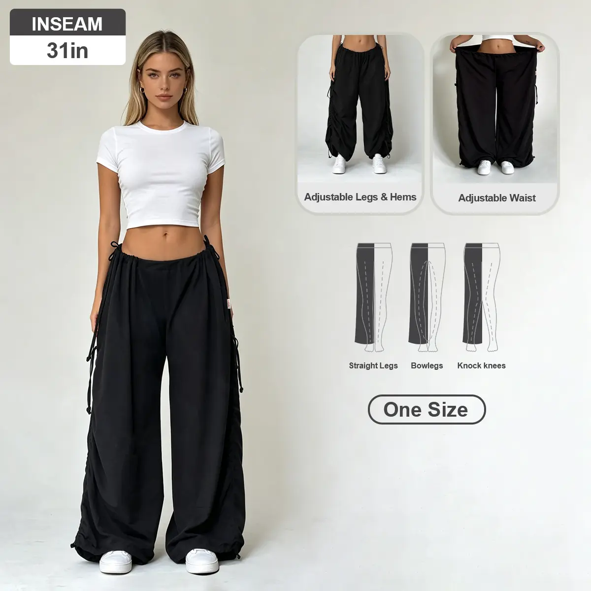 Pwest NYC Oversize Cotton Parachute Infinity Bottoms - 4 Ways to Wear, Adjustable Fit, Pockets, Comfortable Daily Sports & Outdoor Clothes for Spring Summer,back to school,back to school haul