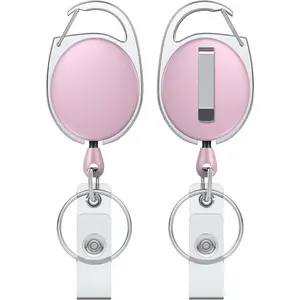 2 Pack Retractable Badge Reel for Badge Holder Pink Heavy Duty Retractable Keychain Strong ABS Casing with Stainless Steel Spring Coil 24 Inch Nylon Rope Carabiner Clip and Key Ring