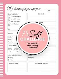 75 Soft Challenge for Women: Daily habits  journal for women with prompts to track your  activity, daily habits, make  measurements and inspiration quotes per day. - Paperback