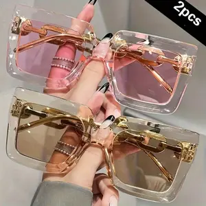 2 Pairs Luxury Oversized Women's Glasses – Rose Gold Frame, Transparent 2026 New Release Gradient Acrylic Lens Eyewear – Unisex Trendy Fashion Glasses for Beach & Parties, TikTok Shop New Year Gift