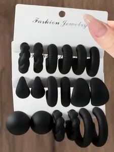 9 Pairs Fashion Classic Drop Earrings, Earring Set, Textured Patterns, Teardrop & Thick Arc Designs, Versatile Jewelry for Office, Dates, Outings, Perfect Gift for Women
