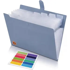 7-Pocket Expanding File Folder, A4 Letter Size Accordion Document Organizer with Snap Closure, Labeled Tabs & Customizable Color-Coding Stickers,  Office School (Slate Blue)