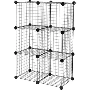 6-Cube Wire Grid Stackable Storage Shelves, 12 x 12-Inches, Black, 12.6"D x 26"W x 38"H