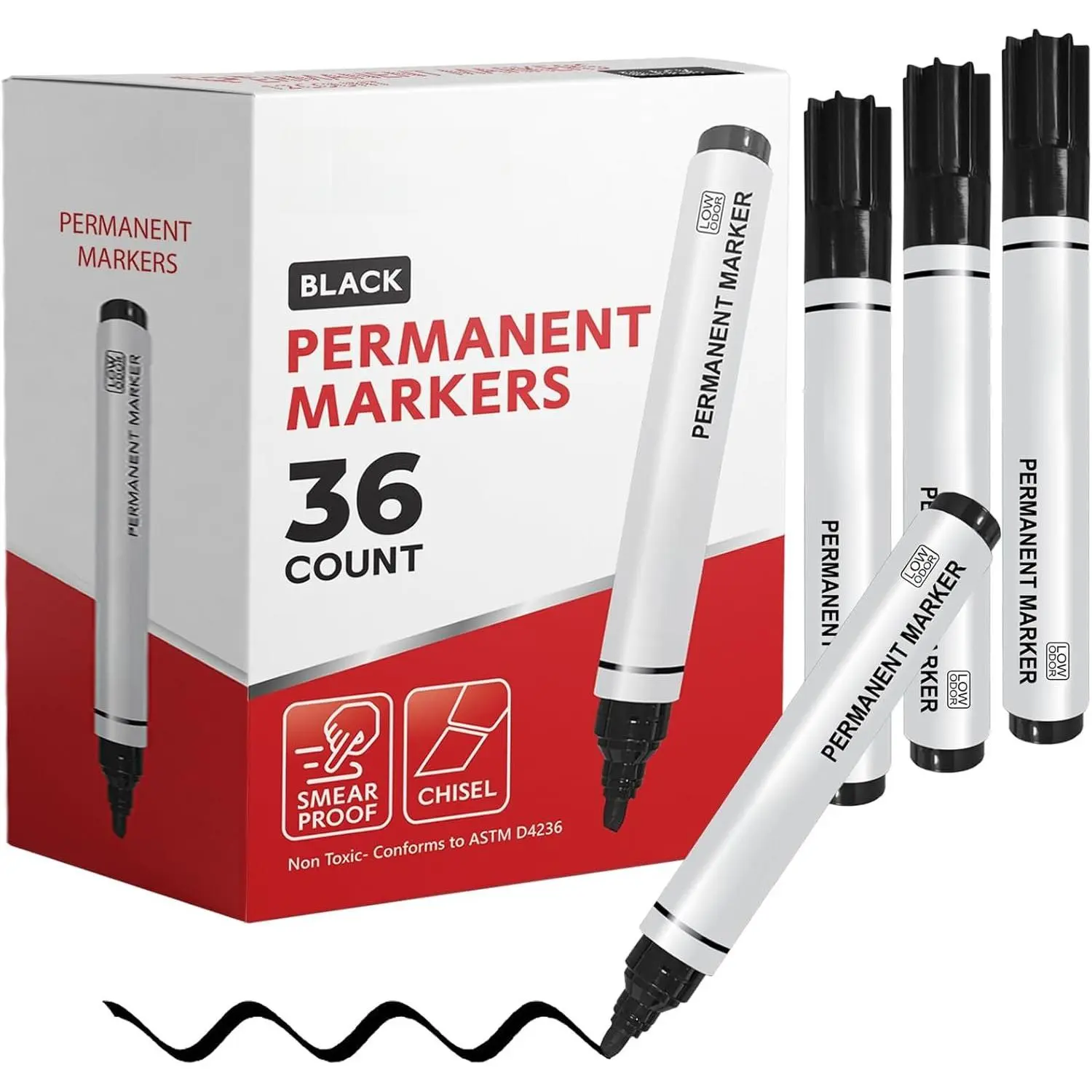 Black Permanent Markers, Chisel Tip, 36 Count Bulk, Quick Drying Ink, Works  Paper, , Plastic, Metal and Glass,  for , Office and School use