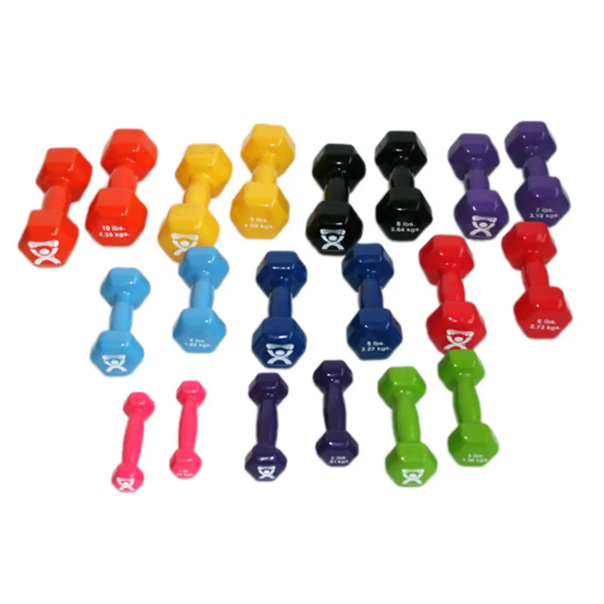 212 MAIN Unisex 20-Piece Dumbbell Weight Set (1-10 lbs) - Vinyl Coated Cast Iron Body Weights, Color-Coded, Non-Slip Grip, Functional Upper Body Home Gym Equipment