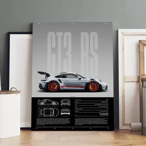 1 Count Wooden Framed Canvas, Porsche 911 GT3 RS Model Appreciation Poster, Modern Art, Aesthetic Wall Decor, Home Decor, Ideal Gift, High Definition, Waterproof, Wooden Wall Art