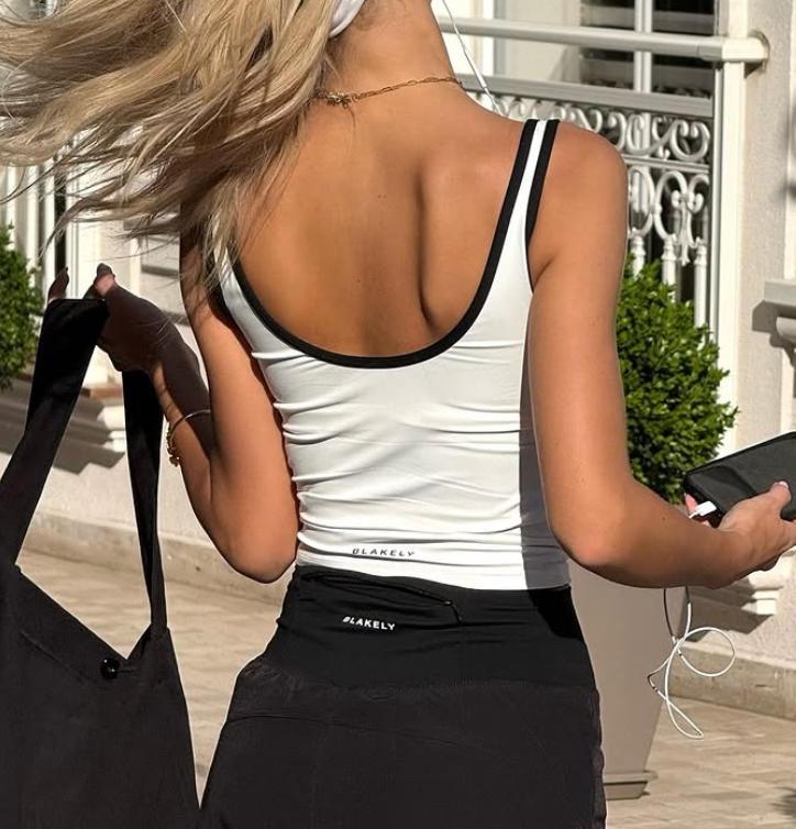 Women's Sports Tank Top, U-Neck Contrast Binding Style & Slim-Fit Stretchy Fabric, Minimalist Sporty Style, Ideal for Yoga Practice, Gym Training & Daily Leisure Wear