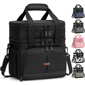 Lunch Box For Men Women Double Deck Insulated Lunch Bag For Men Woman Leakproof Expandable Cooler Bag with Adjustable  Strap for Work Picnic School(Black,Medium)