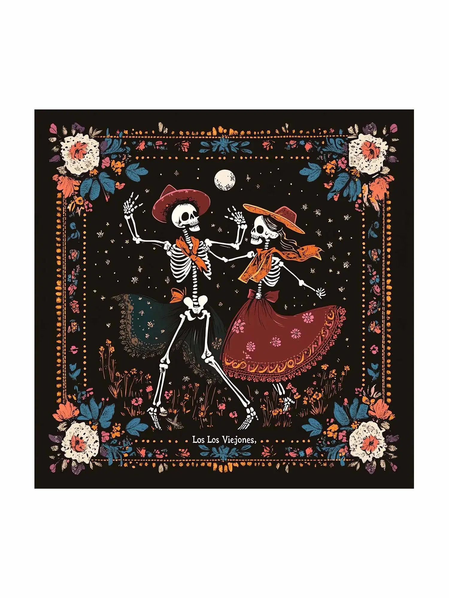 BOOZELELE Halloween Day of the Dead Dancing Skeleton Skull Print Cotton Bandana - 2 Sizes (55x55cm, 68x68cm) Fashion Clothes Accessory