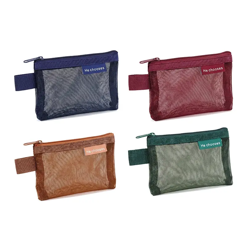 Burgundy Red Mini Lipstick Bag, Square Mesh Storage Bag, Portable Transparent Bag With Zipper, Multifunctional Makeup Pouch, Handheld Cosmetic Pouch, Cosmetic Bag For Purse, Makeup Bags, Suitable For Student Dormitories, Outings, And Travel-MM2