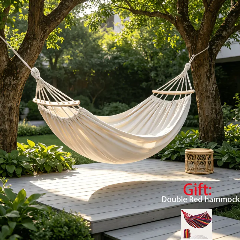 2-Person Polyester Durable Portable Hammock with Anti-Roll Spreader Bars, 265cm Mesh Net, 300kg High Load Cap., Suspension Swing Seat for Outdoor Hangout, Camping & Hiking Patios