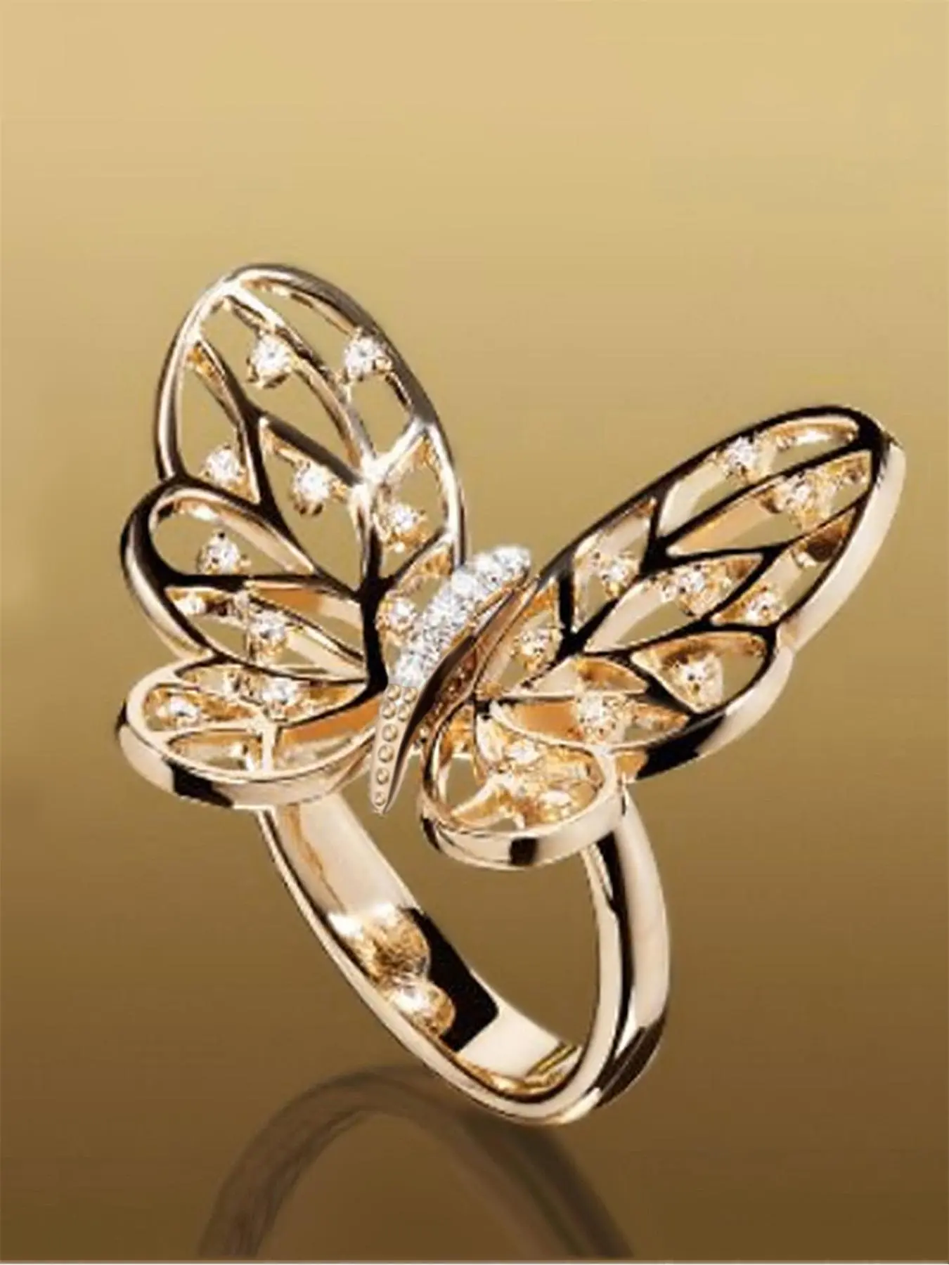 Fashion Butterfly Design Rhinestone Decor Cuff Ring, Elegant Rhinestone Ring, Wedding Engagement Bridal Jewelry Gift For Women, Daily Clothing Decoration, Beautiful Rings, Fashionable Jewelry