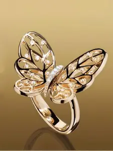 Fashion Butterfly Design Rhinestone Decor Cuff Ring, Elegant Rhinestone Ring, Wedding Engagement Bridal Jewelry Gift For Women, Daily Clothing Decoration