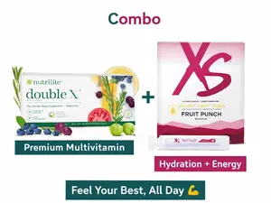 Nutrilite Premium Daily Combo Double X Multivitamin & XS Sports Hydration for Brain Heart Energy Immune Eye Bone Skin Cellular Health 31-Day Supply Dietary Supplement