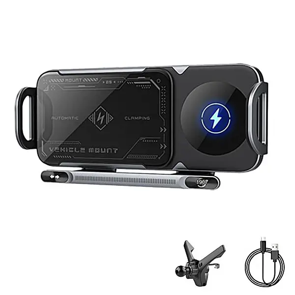 Auto Clamp Wireless Car Charger & Car Phone Mount - 6–7.2" Phone Fit, Compatible with iPhone, Galaxy, Android Devices, Multifunctional Secure-Hold Accessory, Father's Day Gift, Works With Iphone, Galaxy, Android, Cars Accessories