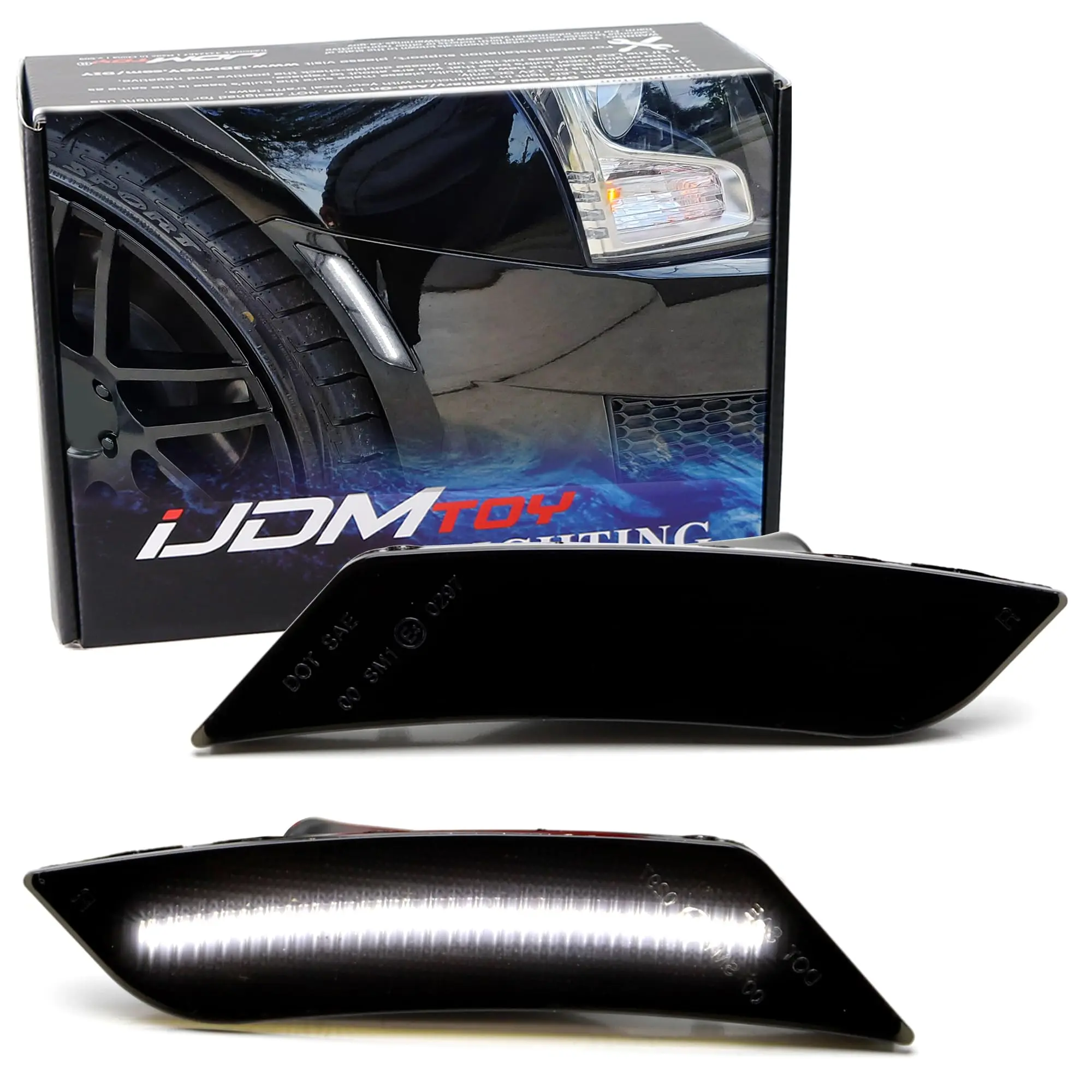 iJDMTOY Smoked Lens 27-SMD White Full LED Bumper Side Marker Light Kit For 2013-2014 Cadillac ATS, 2017-up Cadillac XT5; For 2019-up Chevy Blazer