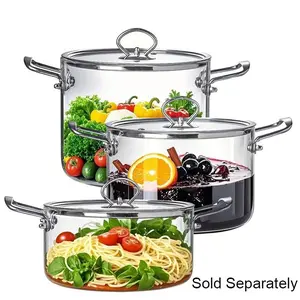Large Capacity Glass Pot with Lid, 1 Count Stainless Steel Handle Cookware, Clear Glass Pasta Pot, Cooking Pot, Stew Pot, Dutch Oven Pot for Home Kitchen