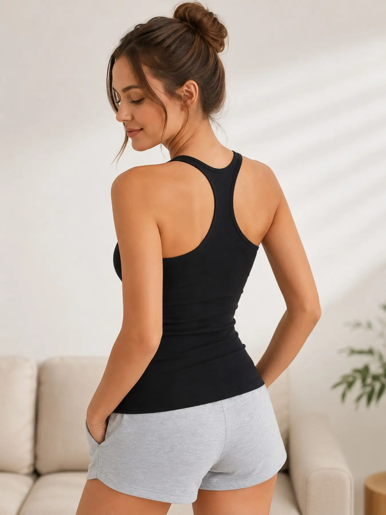 Women Racerback Tank Top, Black Slim Fit Sleeveless Workout Shirt, Activewear Clothing Sleeveless, Soft Stretch Yoga Vest for Gym, Lounge, Running and Casual Summer Outfits, Sports Tank Tops