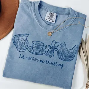 Comfort Colors I'd Rather Be Thrifting Shirt, Hand Drawn Grandmacore Doodles, Vintage Style Tee, Retro Thrift Store Shirt