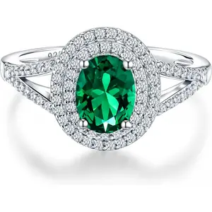 Birthstone Rings for Women 925 Sterling Silver Created Gemstone Cubic Zirconia Ring  Double Halo Ring cluster 5vs1 engagement ring princess cut ring halorings